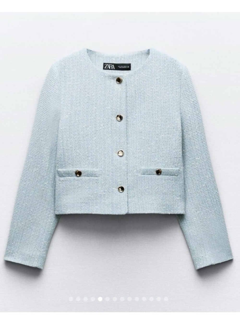 ZARA Light Blue White Tweed Jacket with Gold Buttons! 🩵 - Picture 6 of 15